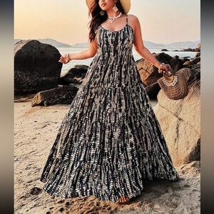 Boho Tie Dye Print Cami Top Maxi Dress